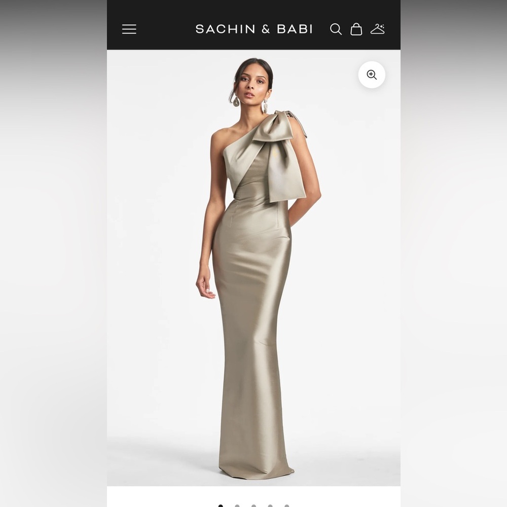 Sachin + Babi One-Shoulder Metallic Bow Maxi Dress in Champagne Gold